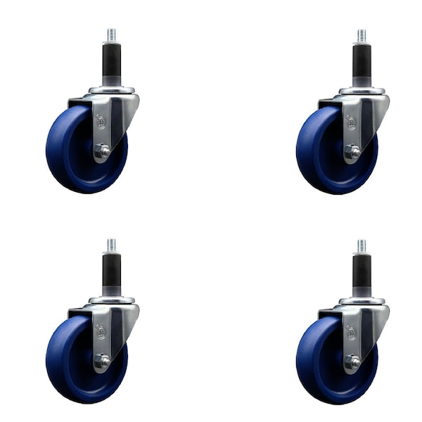 4'' Solid Poly Wheel Swivel 1-1/8'' Expanding Stem Caster Set, 4PK